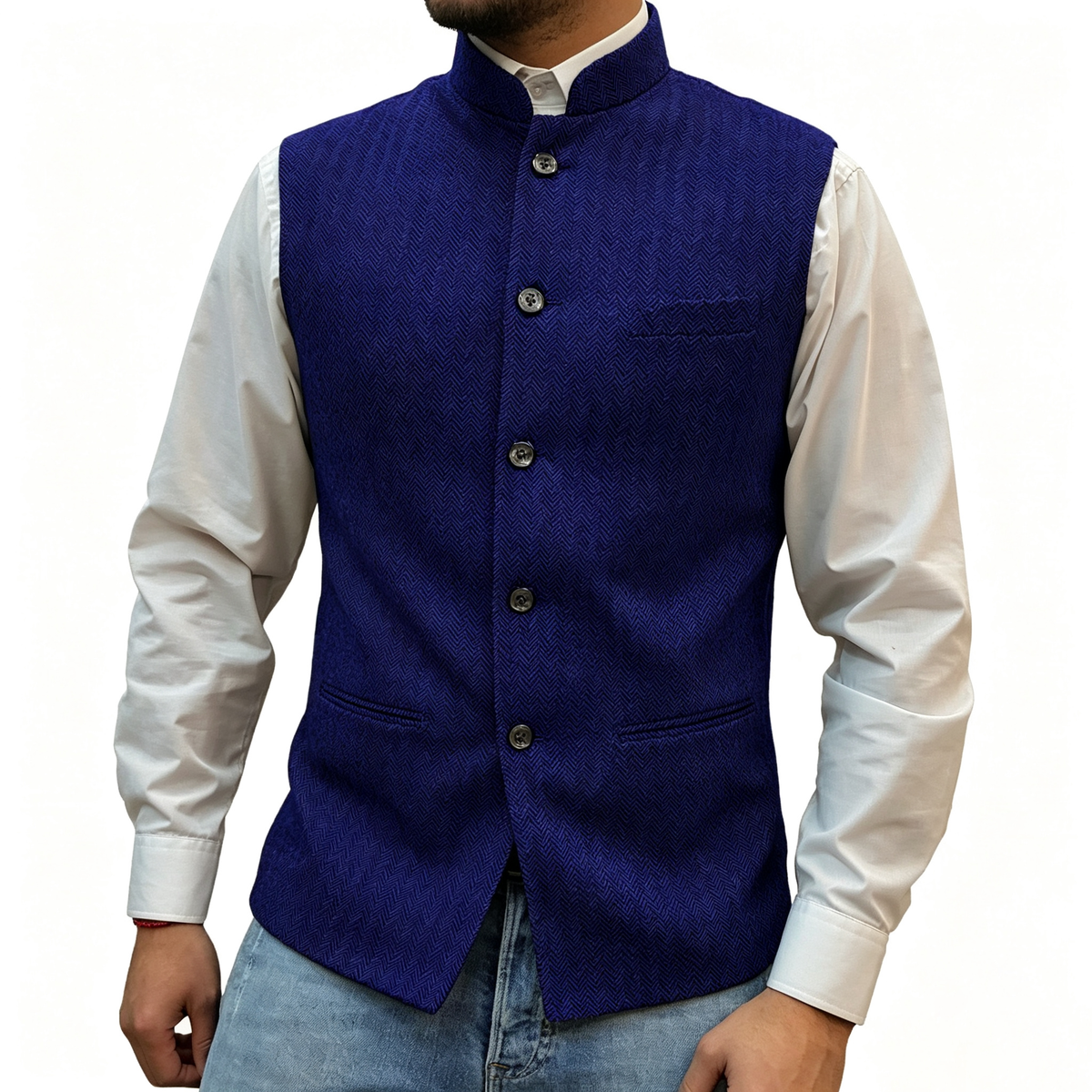 Men's Mandarin Collar Tweed-Style Vest