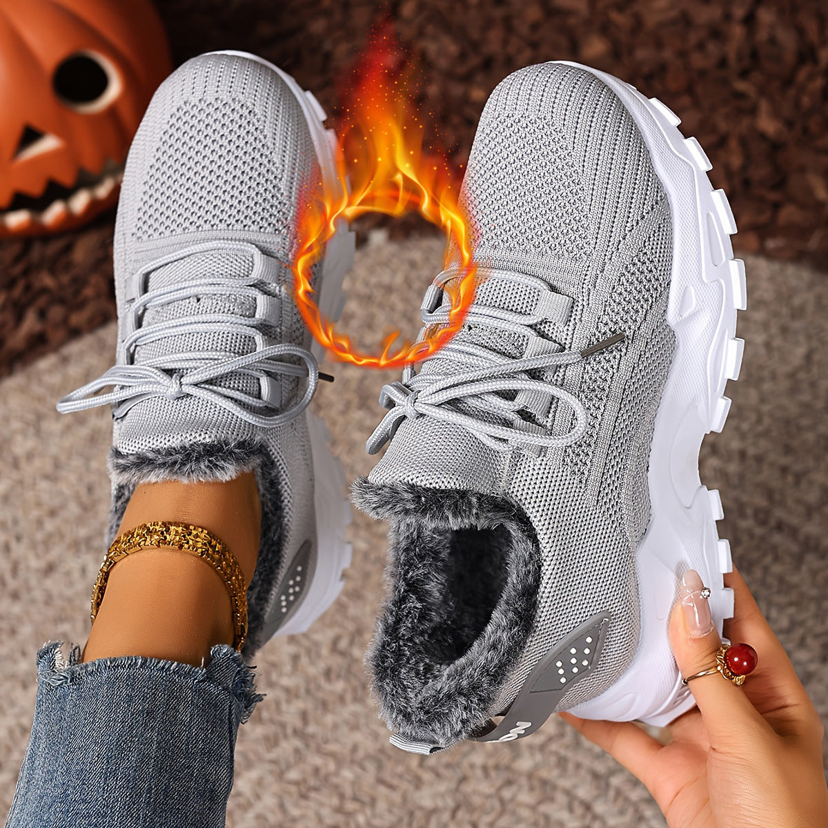 Plush-Lined Knit Sneaker Snow Boots