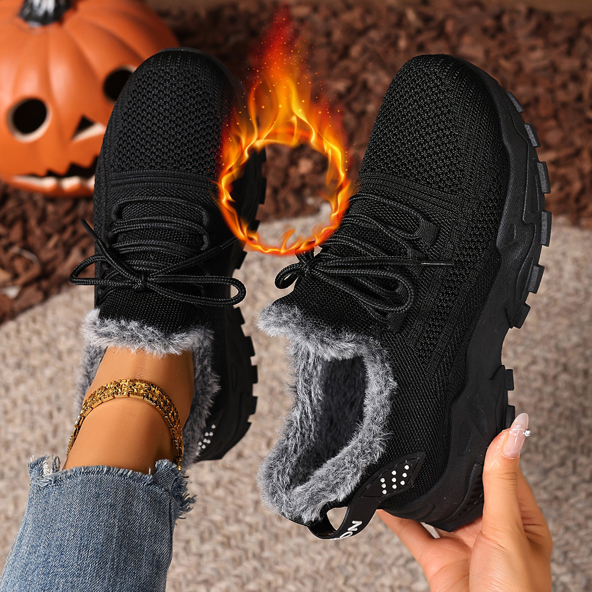 Plush-Lined Knit Sneaker Snow Boots