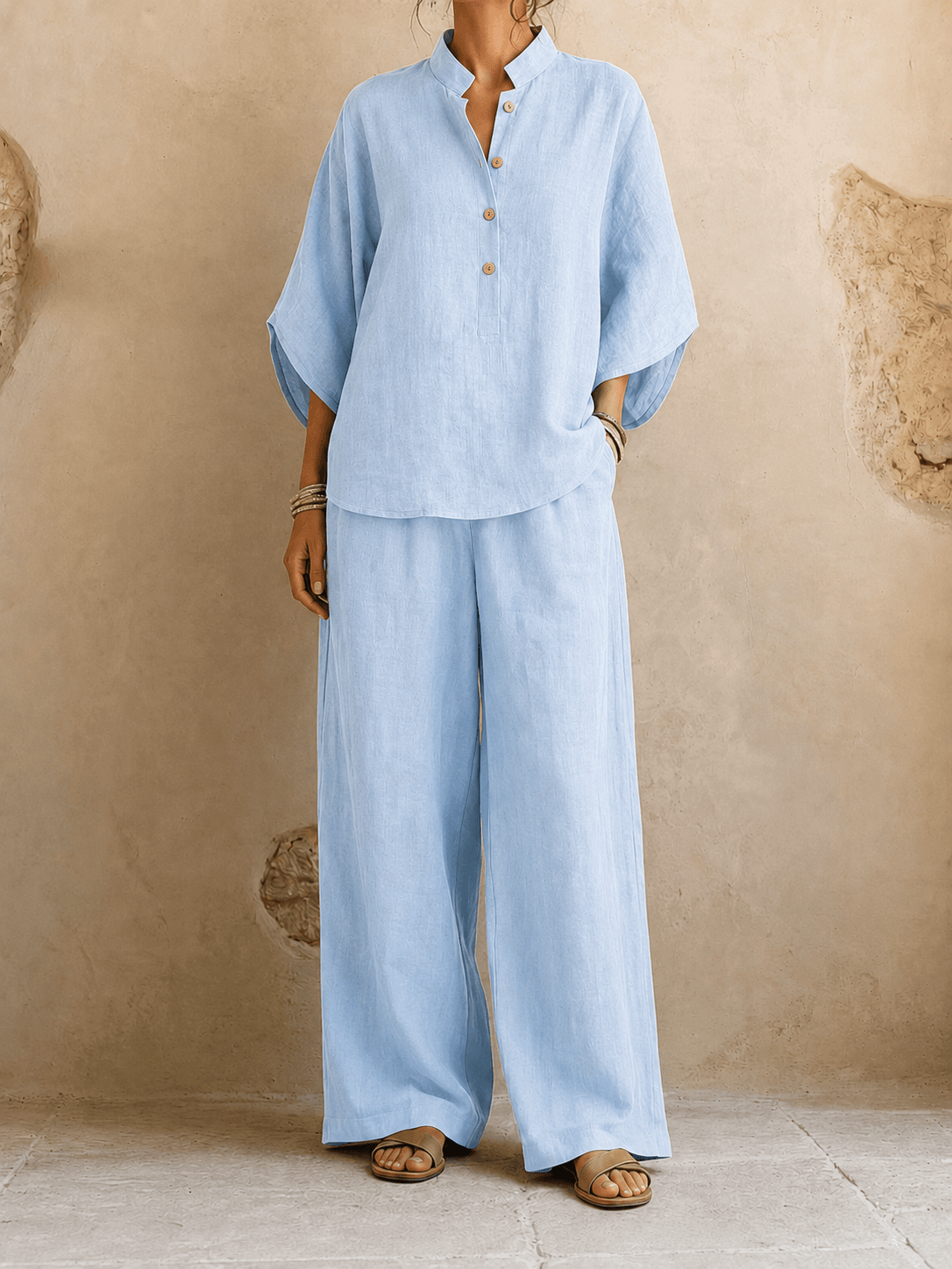 Batwing-Sleeve Shirt & Wide-Leg Pant Set