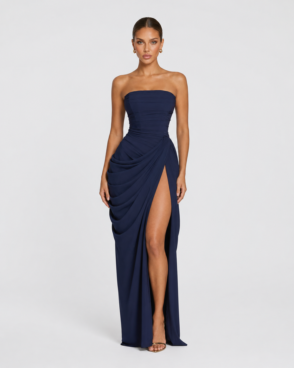 Strapless Draped Maxi Gown
