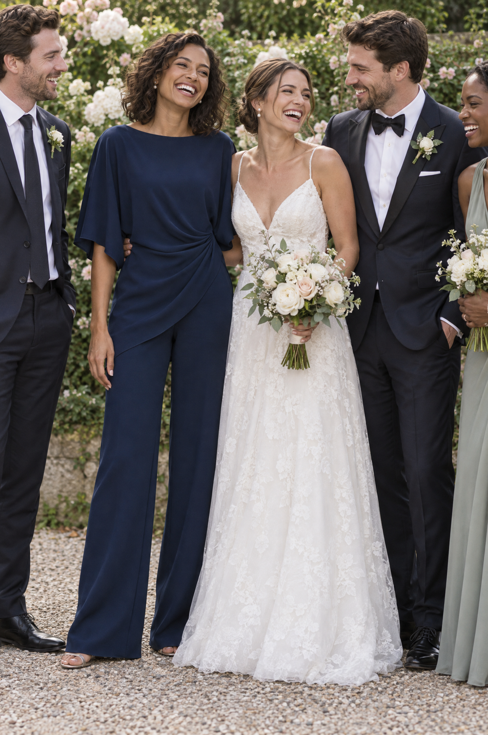 Draped Cape-Sleeve Top and Wide-Leg Pants Set