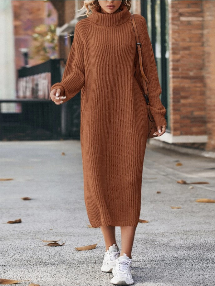 Ribbed Turtleneck Maxi Sweater Dress