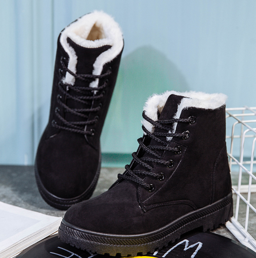 Lace-Up Plush-Lined Faux Suede Snow Boots