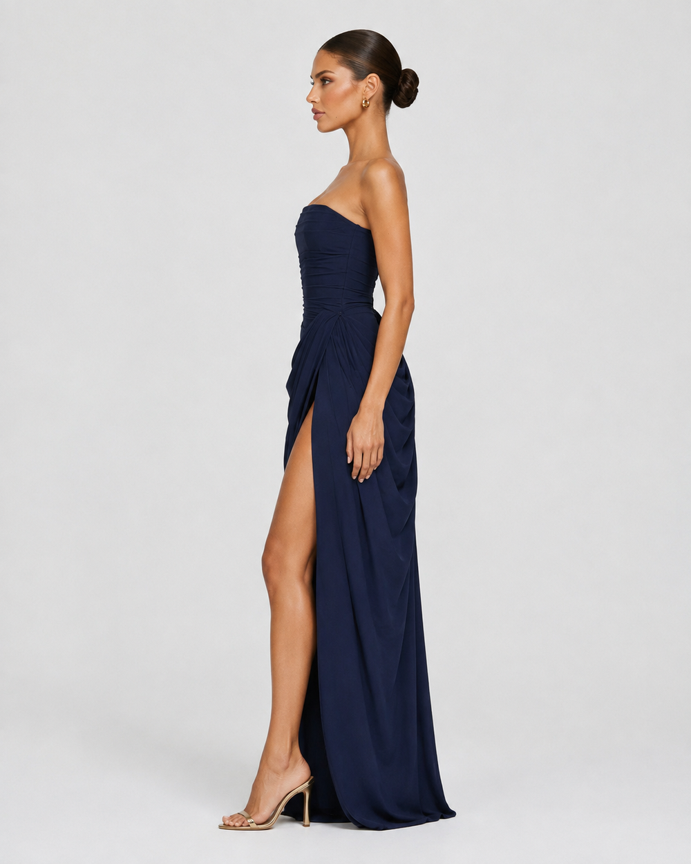 Strapless Draped Maxi Gown