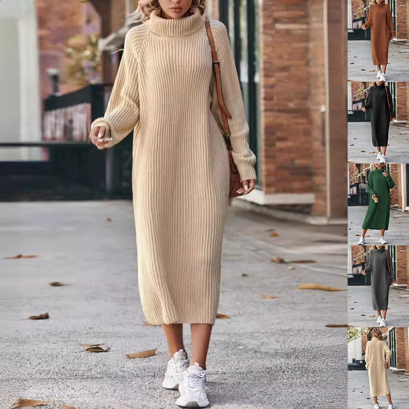 Ribbed Turtleneck Maxi Sweater Dress