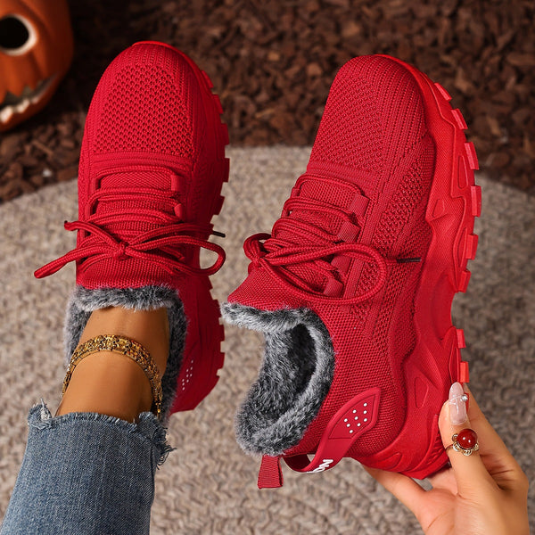 Plush-Lined Knit Sneaker Snow Boots