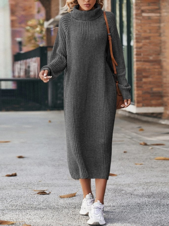 Ribbed Turtleneck Maxi Sweater Dress