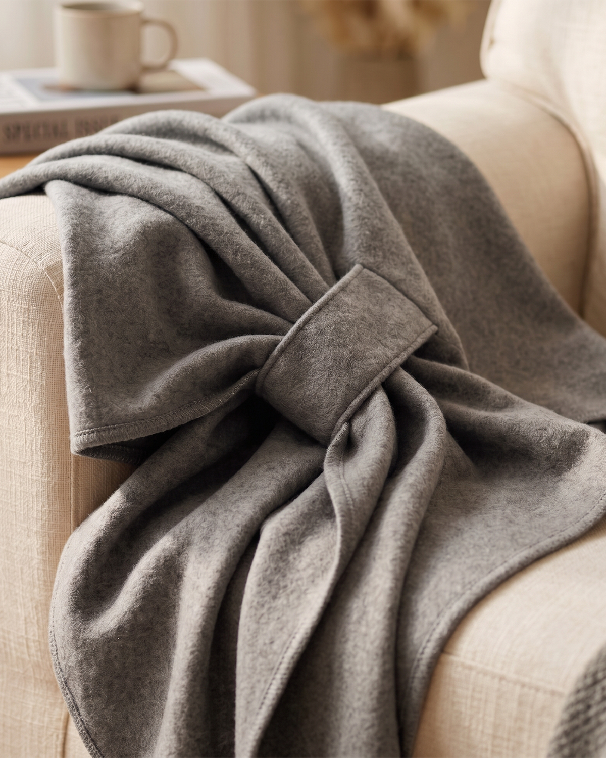 Knotted-Front Fleece Drape Shawl