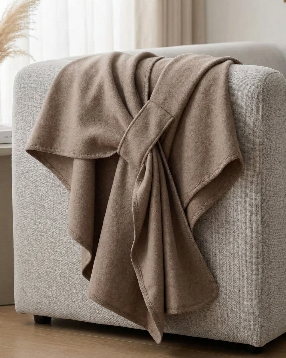 Knotted-Front Fleece Drape Shawl