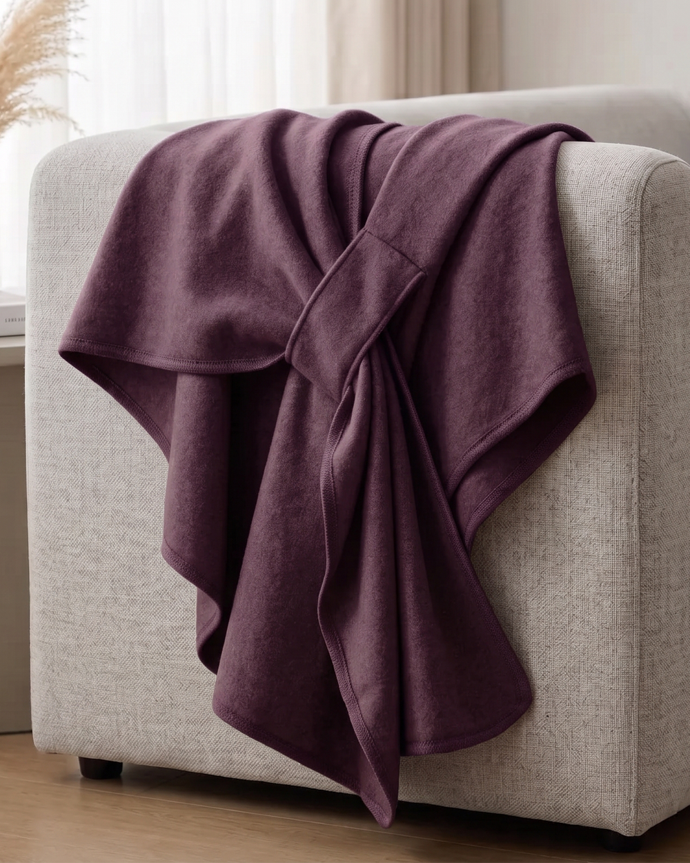 Knotted-Front Fleece Drape Shawl