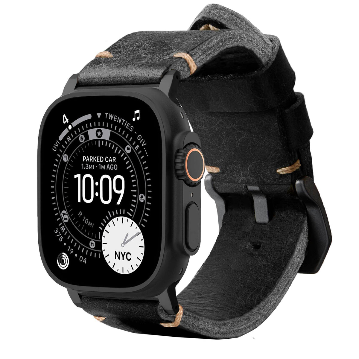 Men's Rugged Oiled Leather-Look Smartwatch Strap