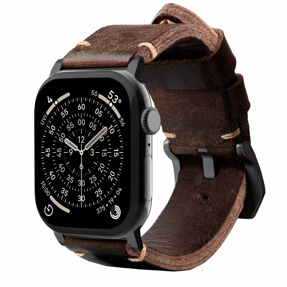 Men's Rugged Oiled Leather-Look Smartwatch Strap