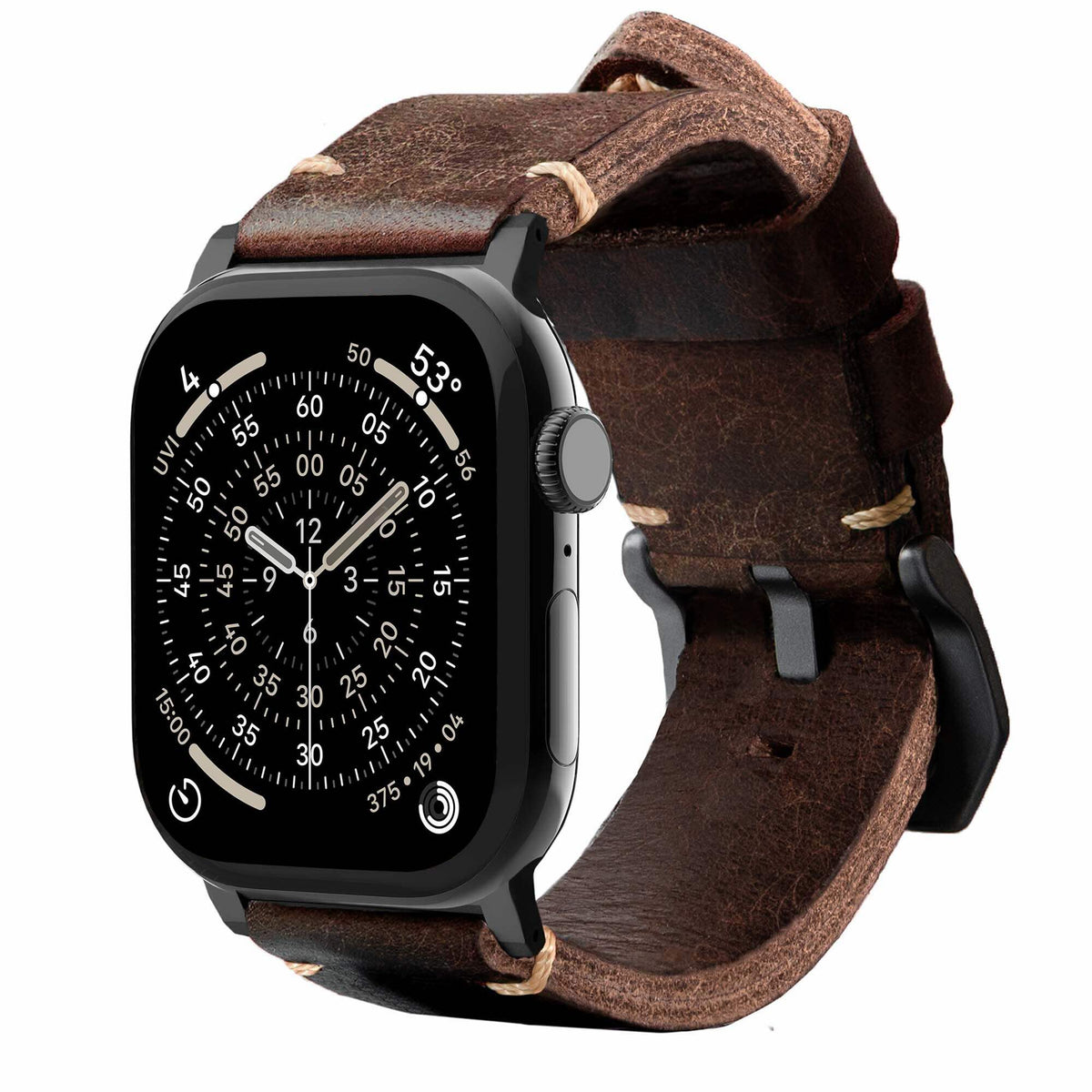 Men's Rugged Oiled Leather-Look Smartwatch Strap