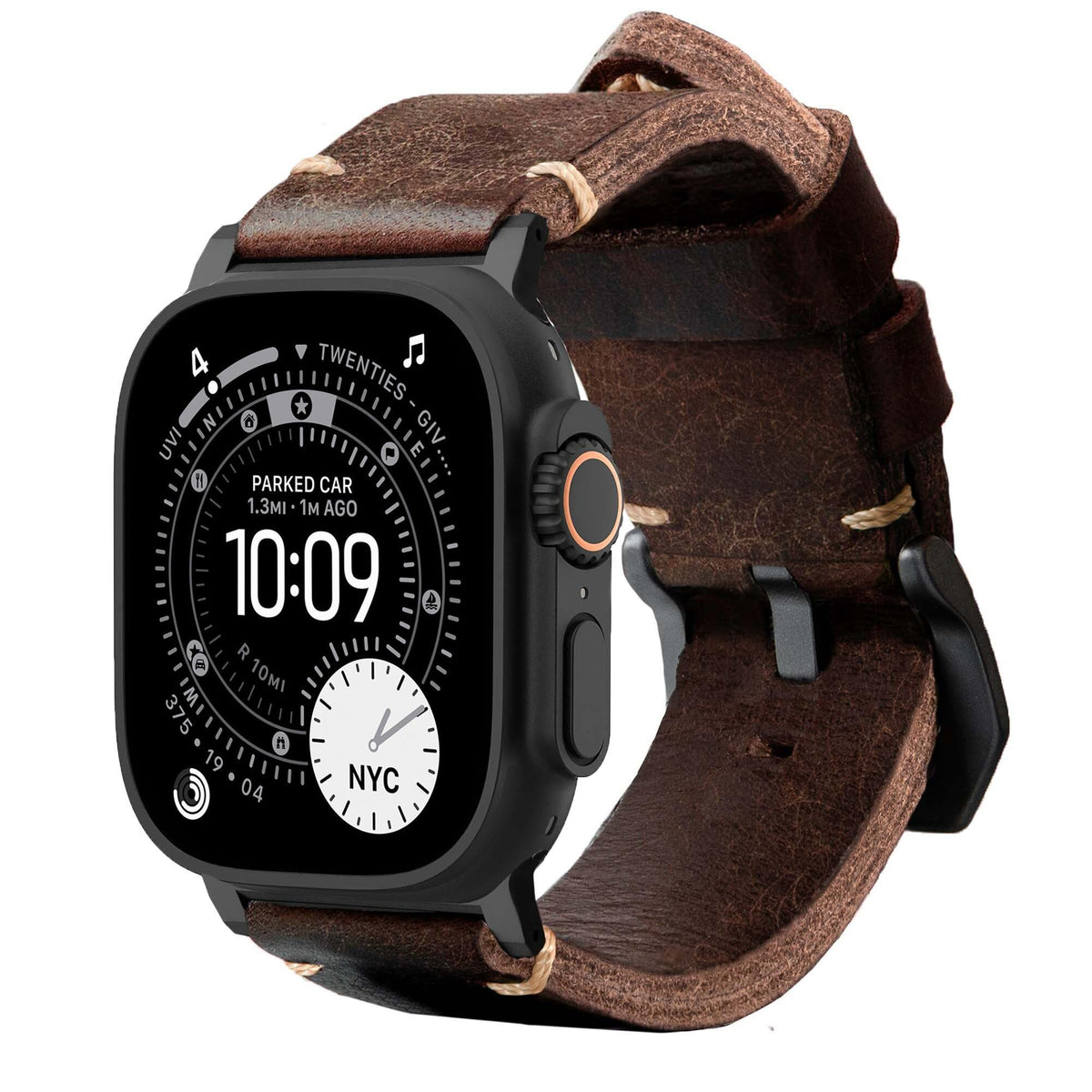 Men's Rugged Oiled Leather-Look Smartwatch Strap