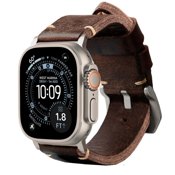 Men's Rugged Oiled Leather-Look Smartwatch Strap
