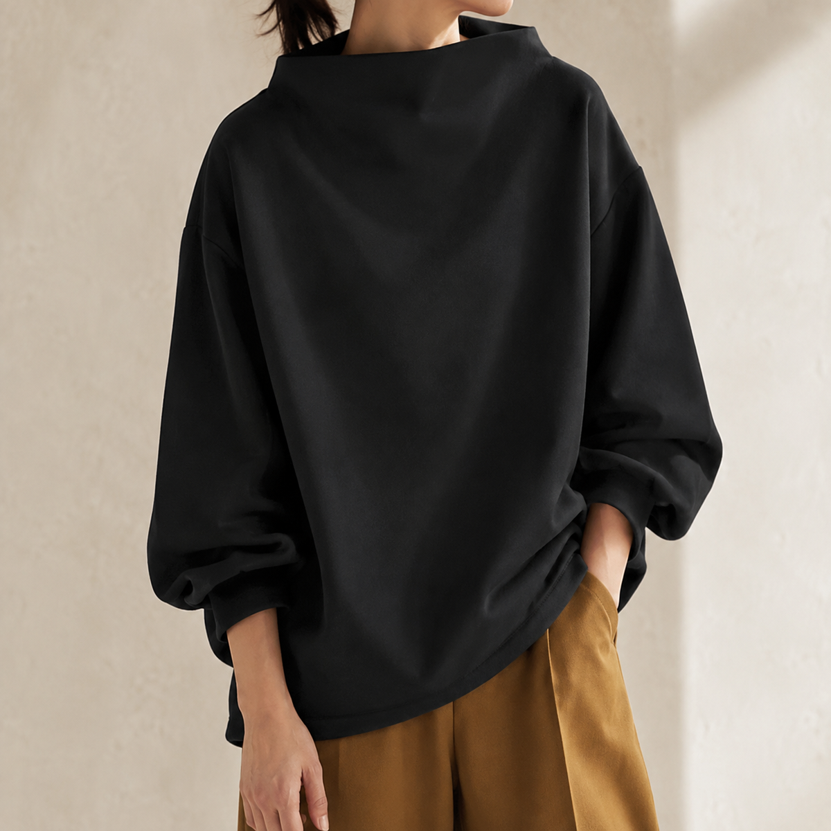 Funnel Neck Balloon Sleeve Sweater