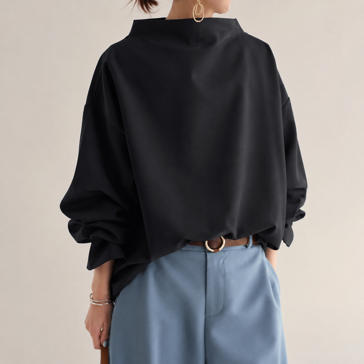 Funnel Neck Balloon Sleeve Sweater