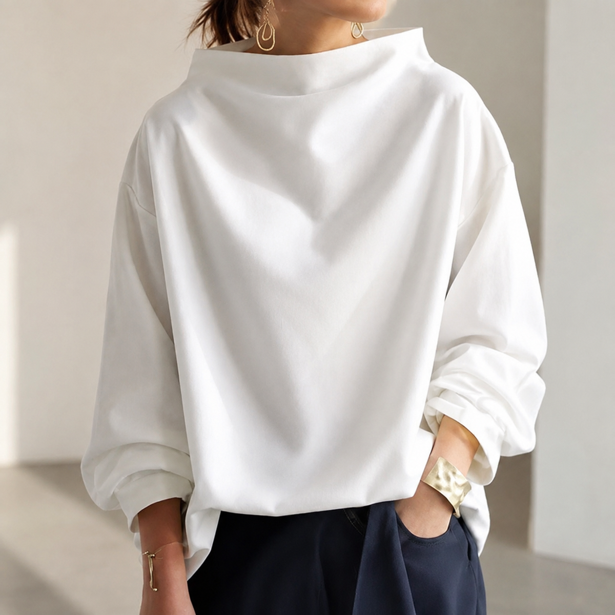 Funnel Neck Balloon Sleeve Sweater