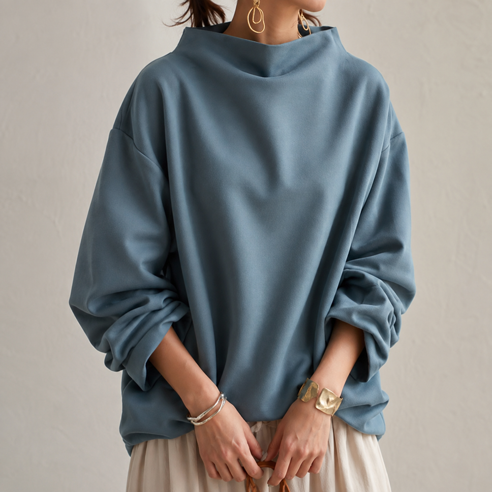 Funnel Neck Balloon Sleeve Sweater