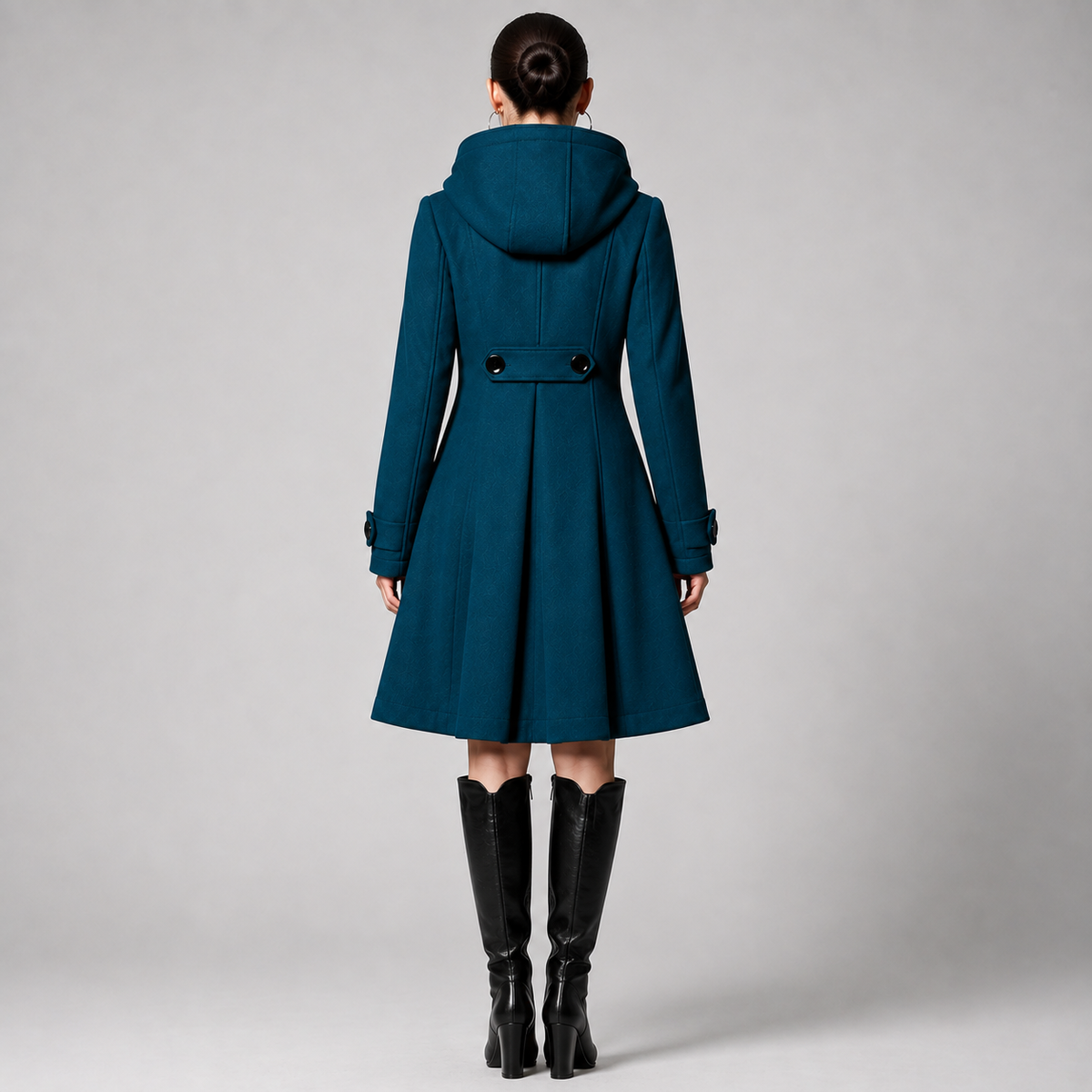 Double-Breasted Hooded Swing Coat