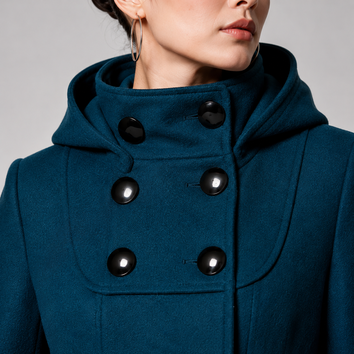 Double-Breasted Hooded Swing Coat