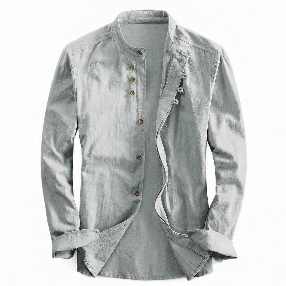 Men's Band Collar Long Sleeve Shirt