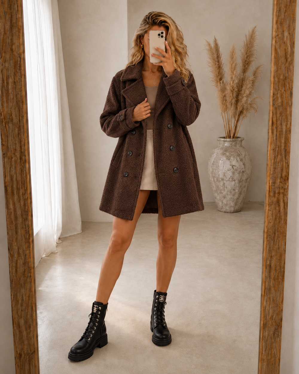 Double-Breasted Bouclé Coat