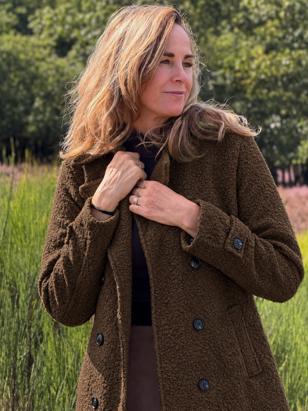 Double-Breasted Bouclé Coat