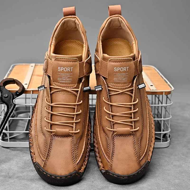 Men's Hand-Stitched Leather-Look Sneakers