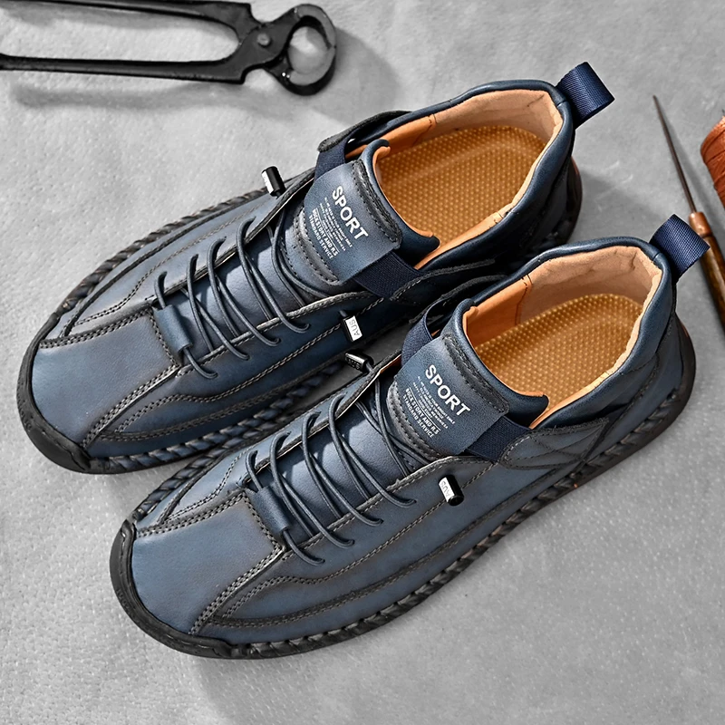 Men's Hand-Stitched Leather-Look Sneakers