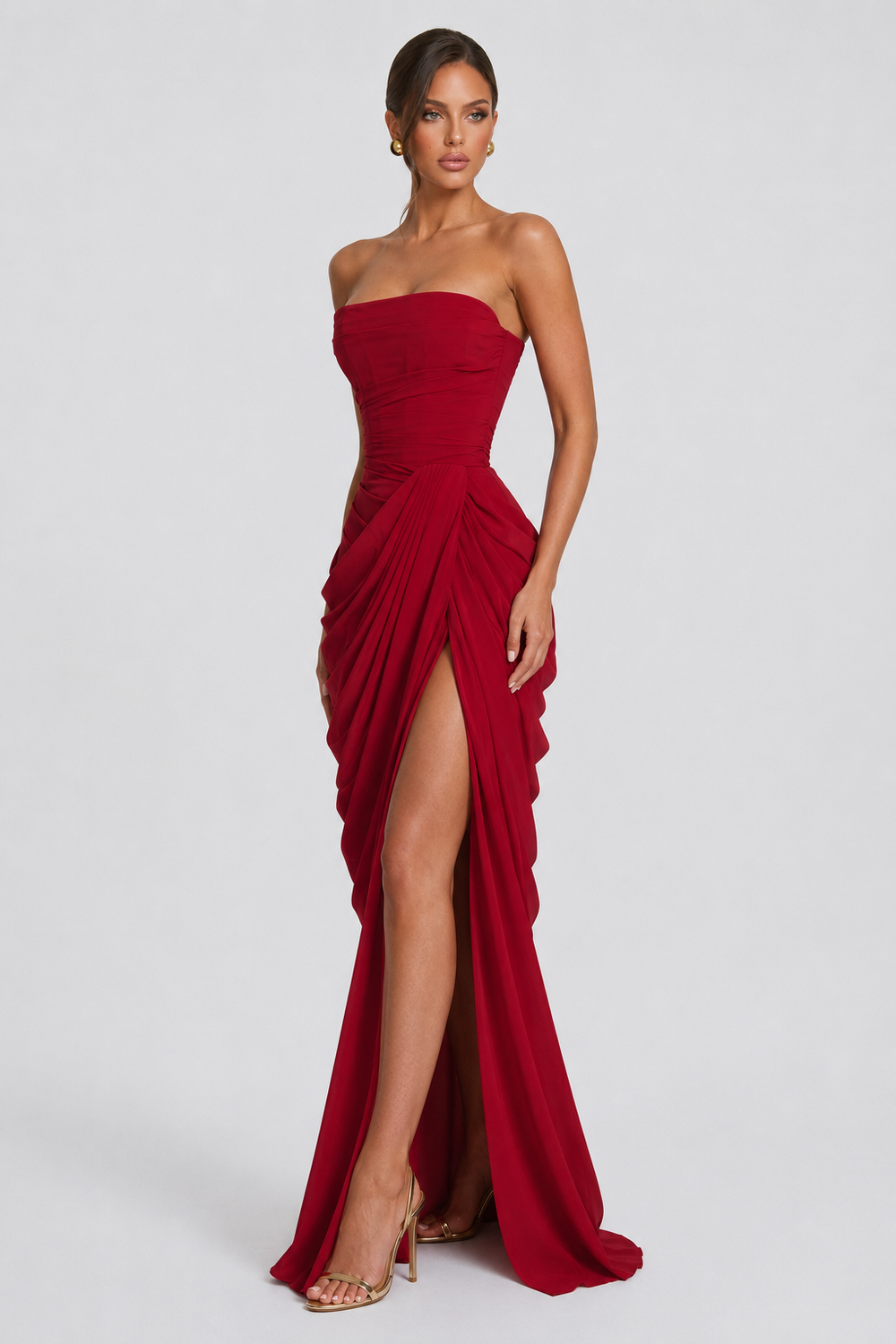 Strapless Draped Maxi Gown