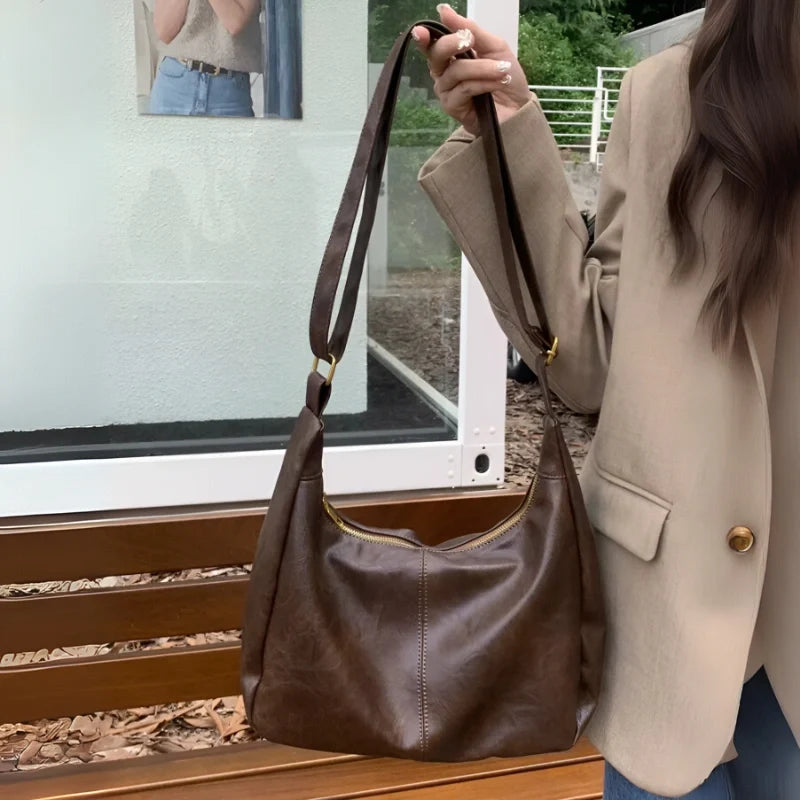 Slouchy Faux Leather Hobo Shoulder Bag
