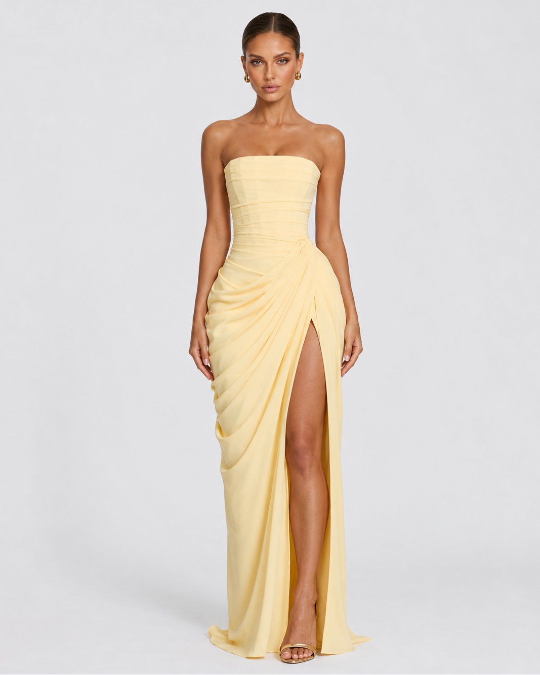 Strapless Draped Maxi Gown