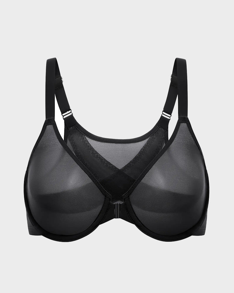 Front-Closure Mesh Support Bra