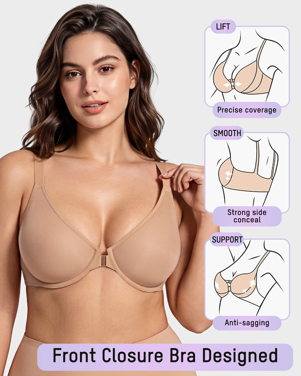 Front-Closure Mesh Support Bra