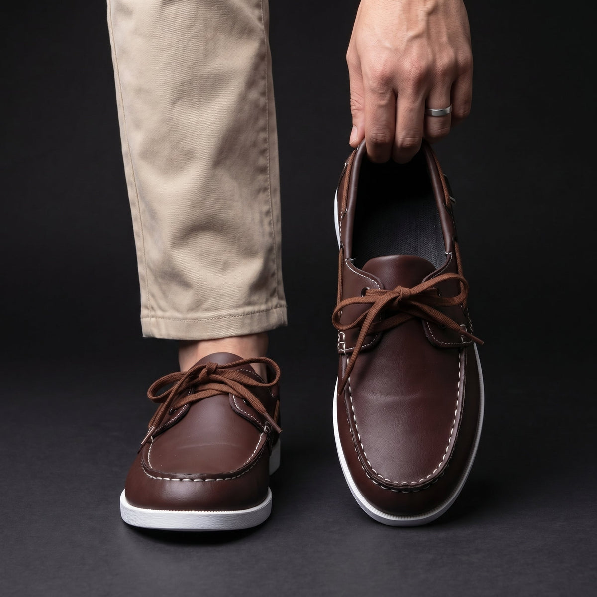Men's Two-Tone Lace Boat Shoes