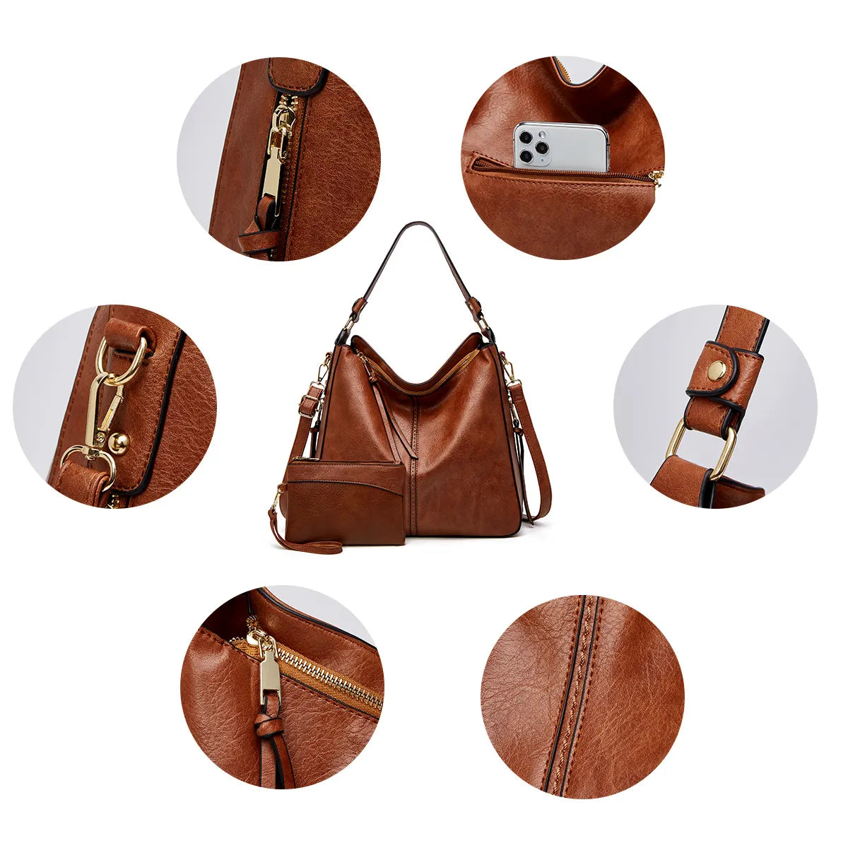 Slouchy Vegan Leather Hobo Bag with Pouch