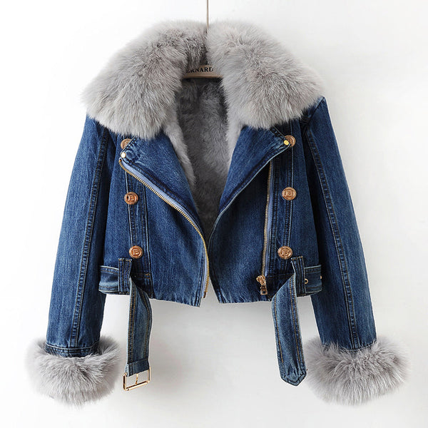 Plush Collar Lined Denim Jacket
