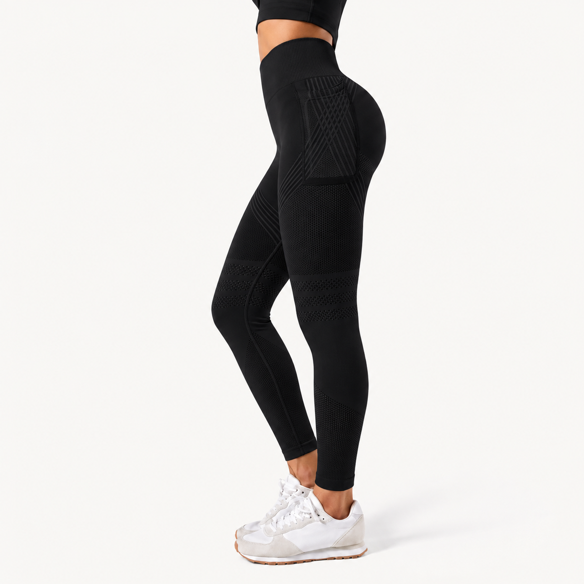Textured High-Waist Leggings with Phone Pocket