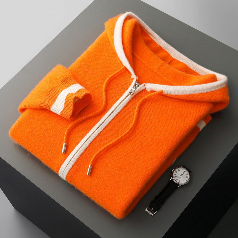 Men's Contrast-Trim Zip Knit Hoodie