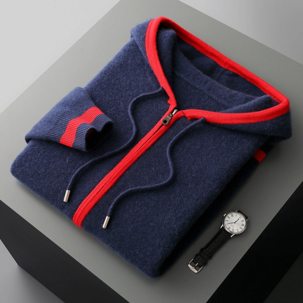 Men's Contrast-Trim Zip Knit Hoodie