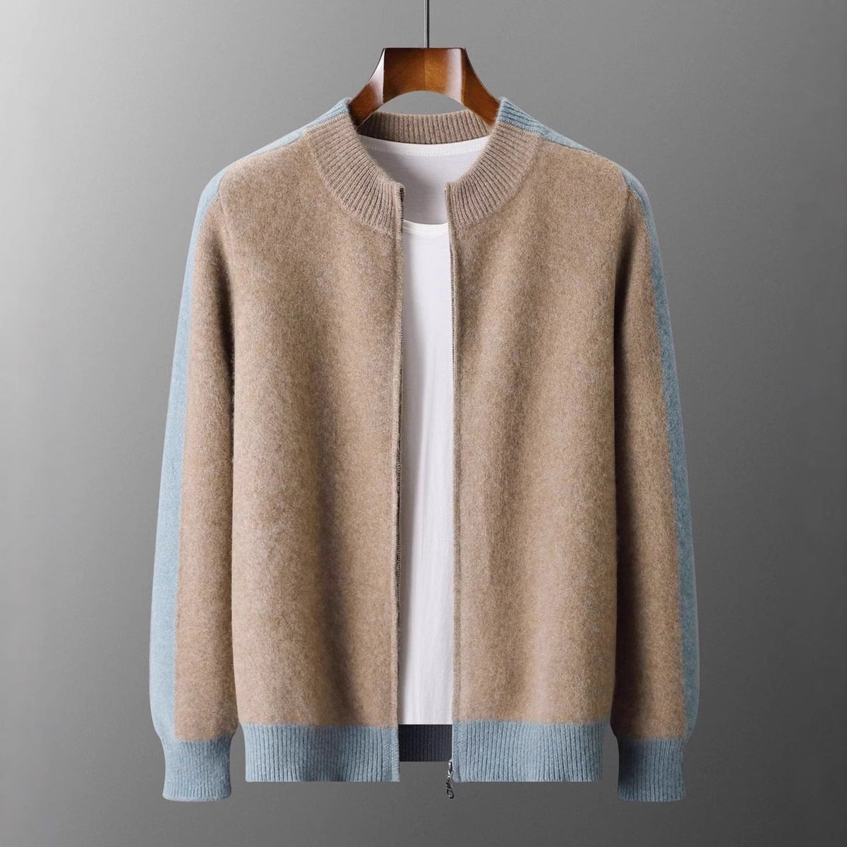 Men's Contrast-Sleeve Zip Knit Jacket