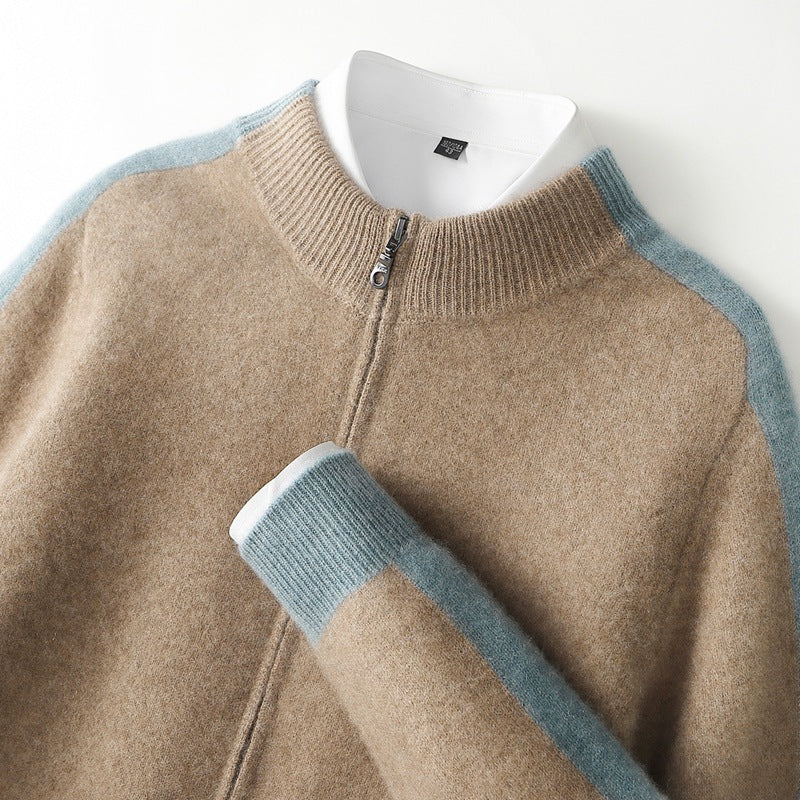 Men's Contrast-Sleeve Zip Knit Jacket