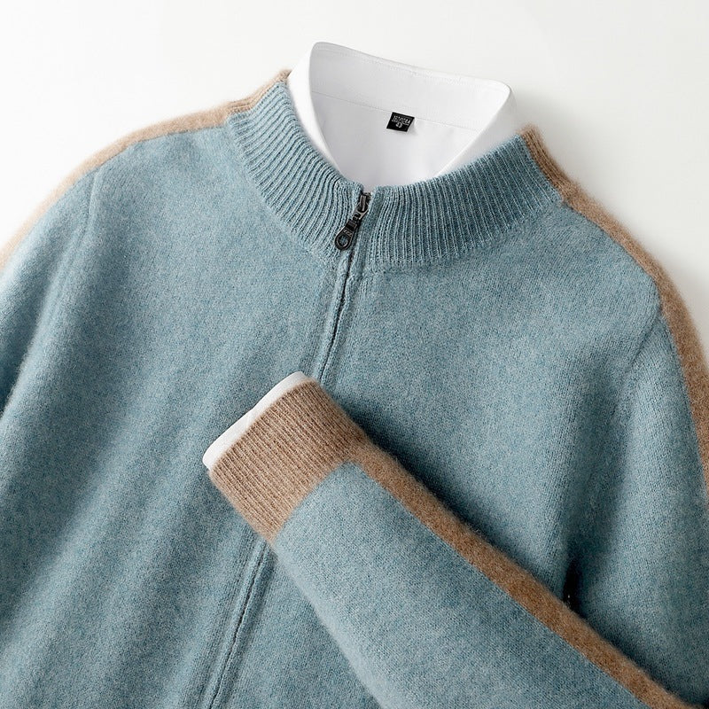 Men's Contrast-Sleeve Zip Knit Jacket