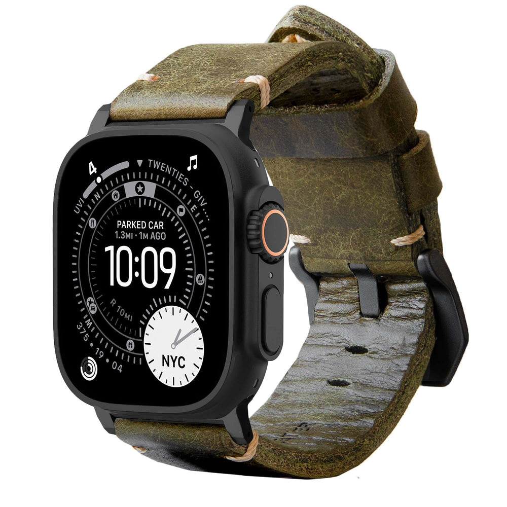 Men's Rugged Oiled Leather-Look Smartwatch Strap