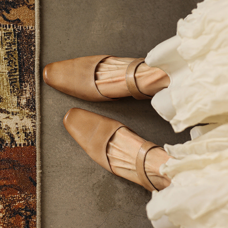 Square-Toe Instep Strap Mules