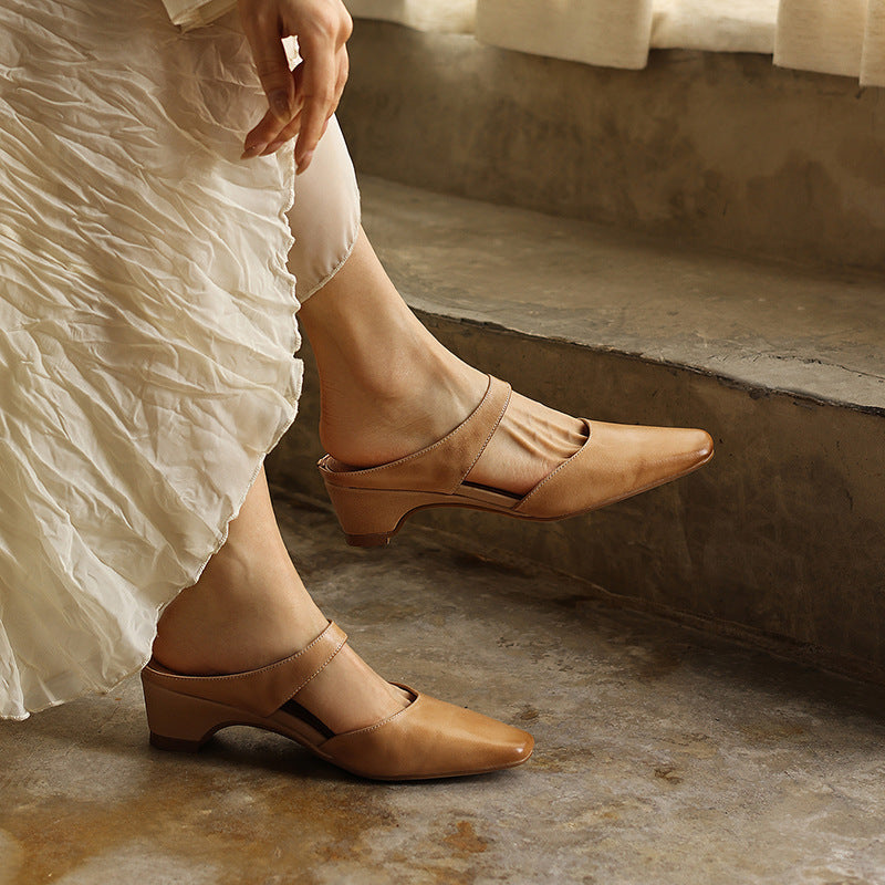 Square-Toe Instep Strap Mules