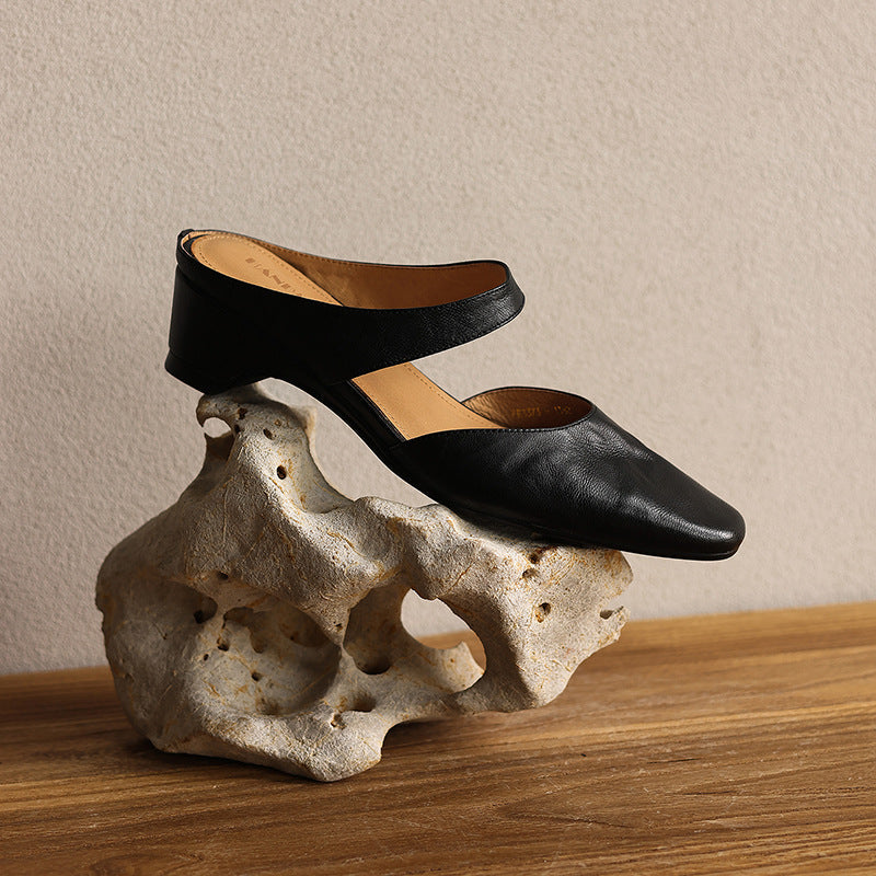 Square-Toe Instep Strap Mules
