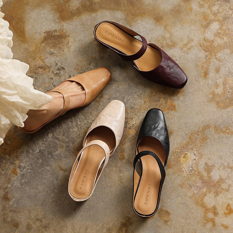 Square-Toe Instep Strap Mules